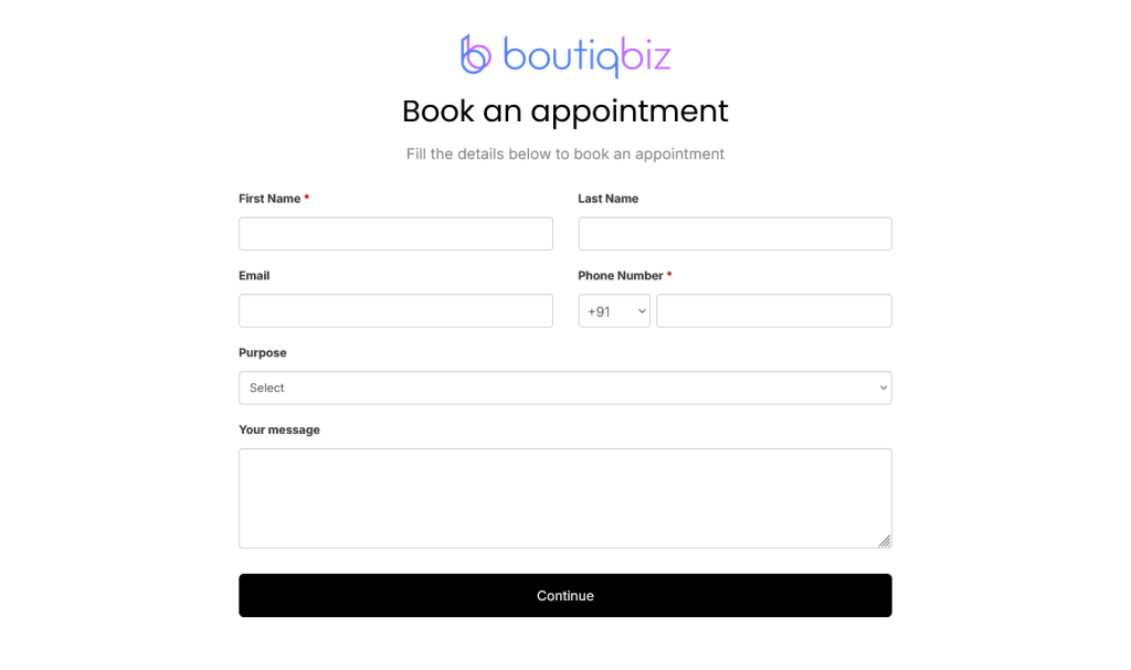 boutiqbiz Booking page